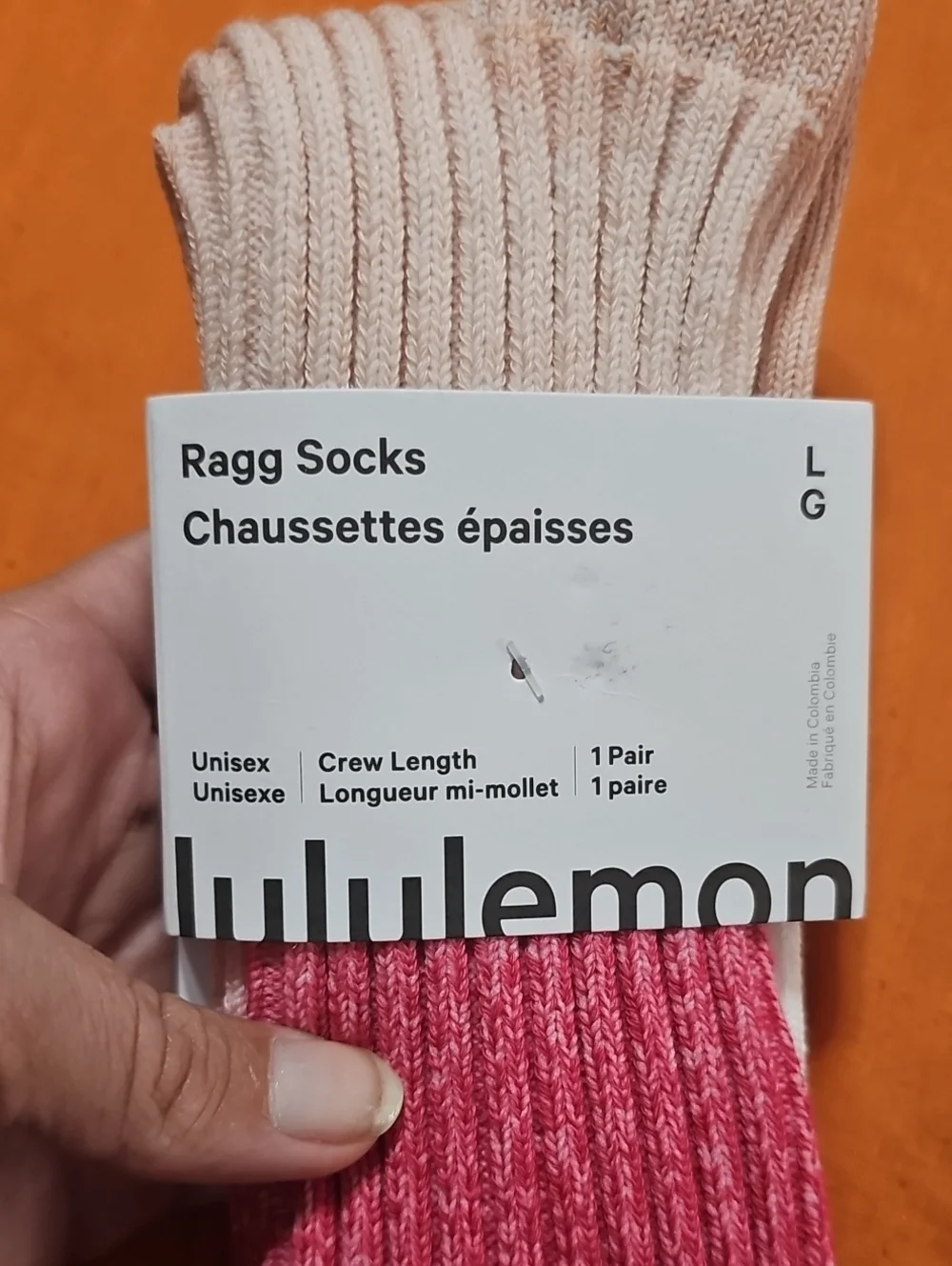 Lululemon Ragg Socks, Nwts! Womens Sz Large, Crew Length! CCLD/MSRK/PIAR